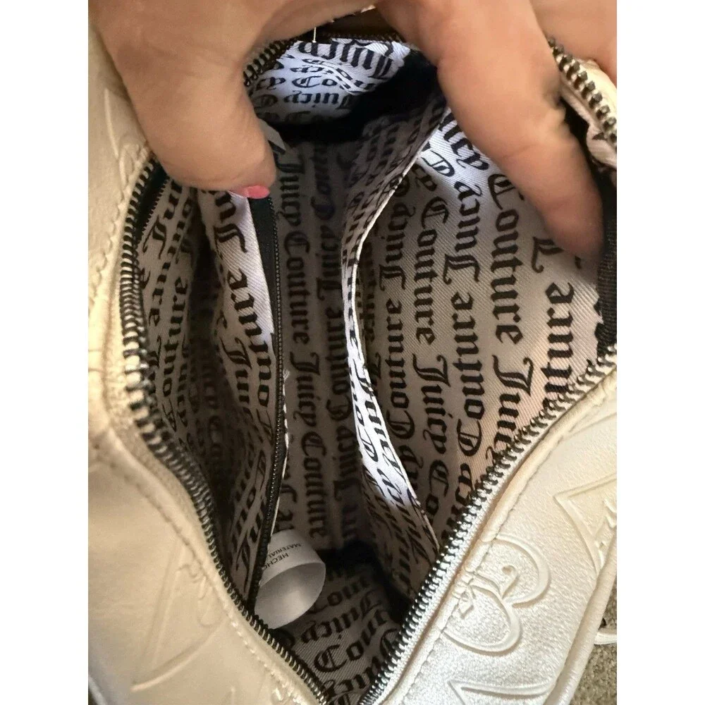 Juicy Couture Cream Embossed JC Monogram Zip Crossbody Bag Adjustable Strap
